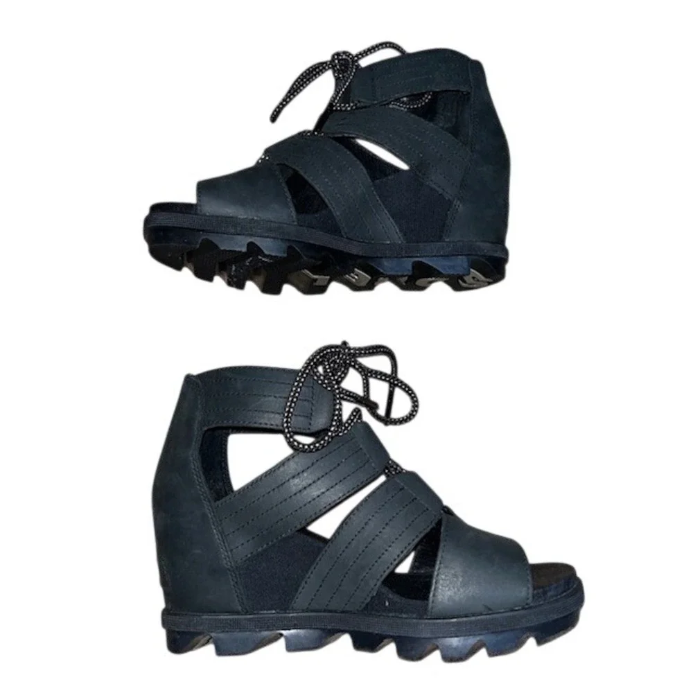 Sorel Joanie II‎ Lace Sandal Wedge Heel Black 9